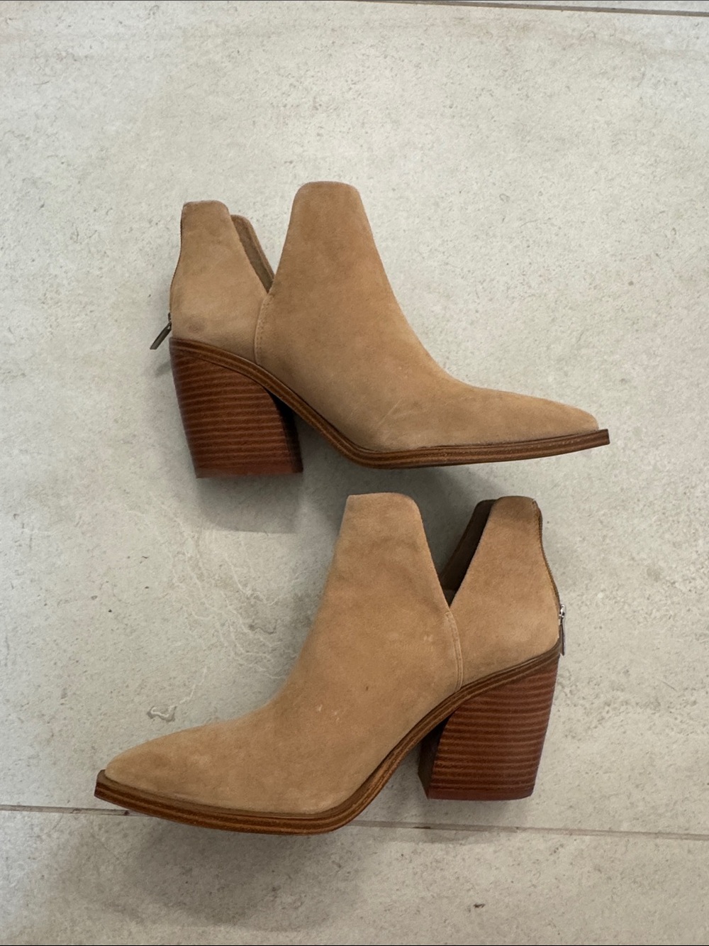 Vince Camuto Tan Suede V-Cut Ankle Booties